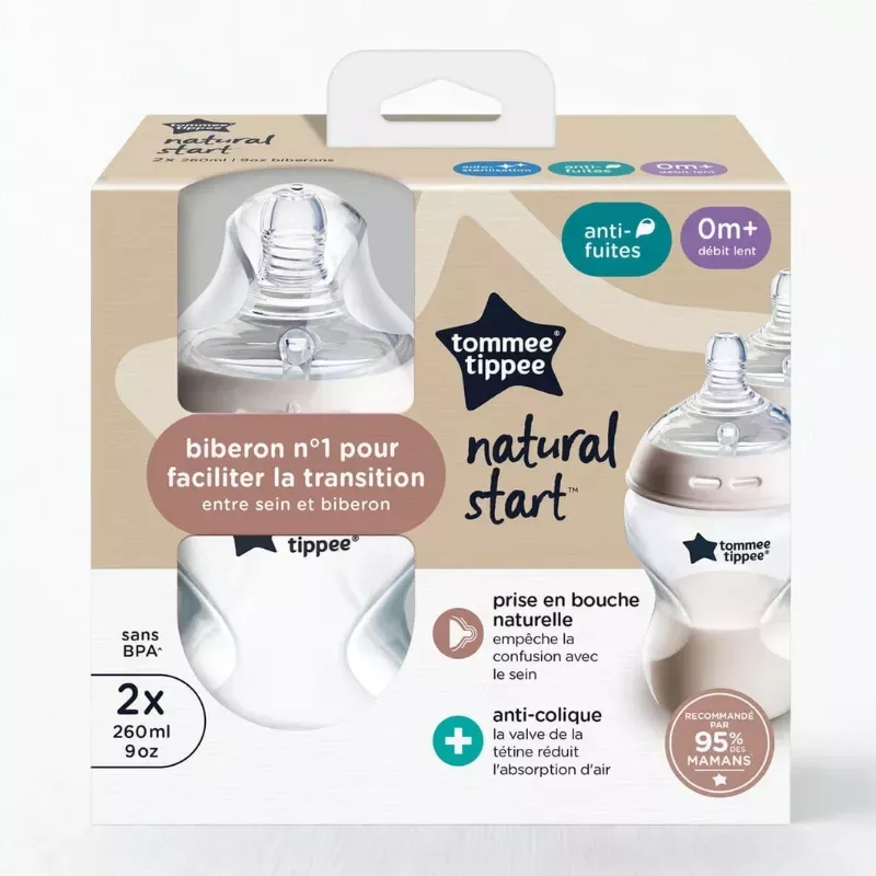 Lot de 2 biberons anti-colique Natural Start 260ml - Tommee Tippee