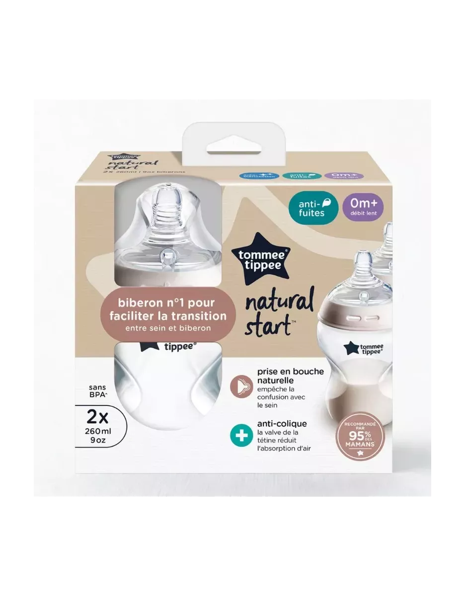 Lot de 2 biberons anti-colique Natural Start 260ml - Tommee Tippee