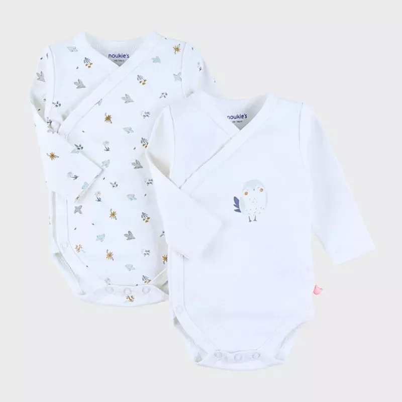 Lot de 2 bodies bébé manches longues jersey - petit oiseau et fleurs - Noukie's