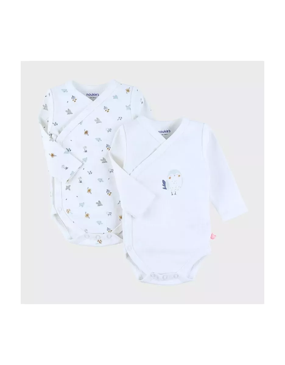 Lot de 2 bodies bébé manches longues jersey - petit oiseau et fleurs - Noukie's