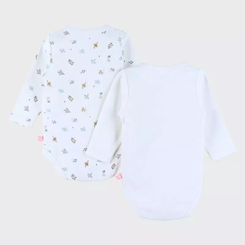 Lot de 2 bodies bébé manches longues jersey - petit oiseau et fleurs - Noukie's