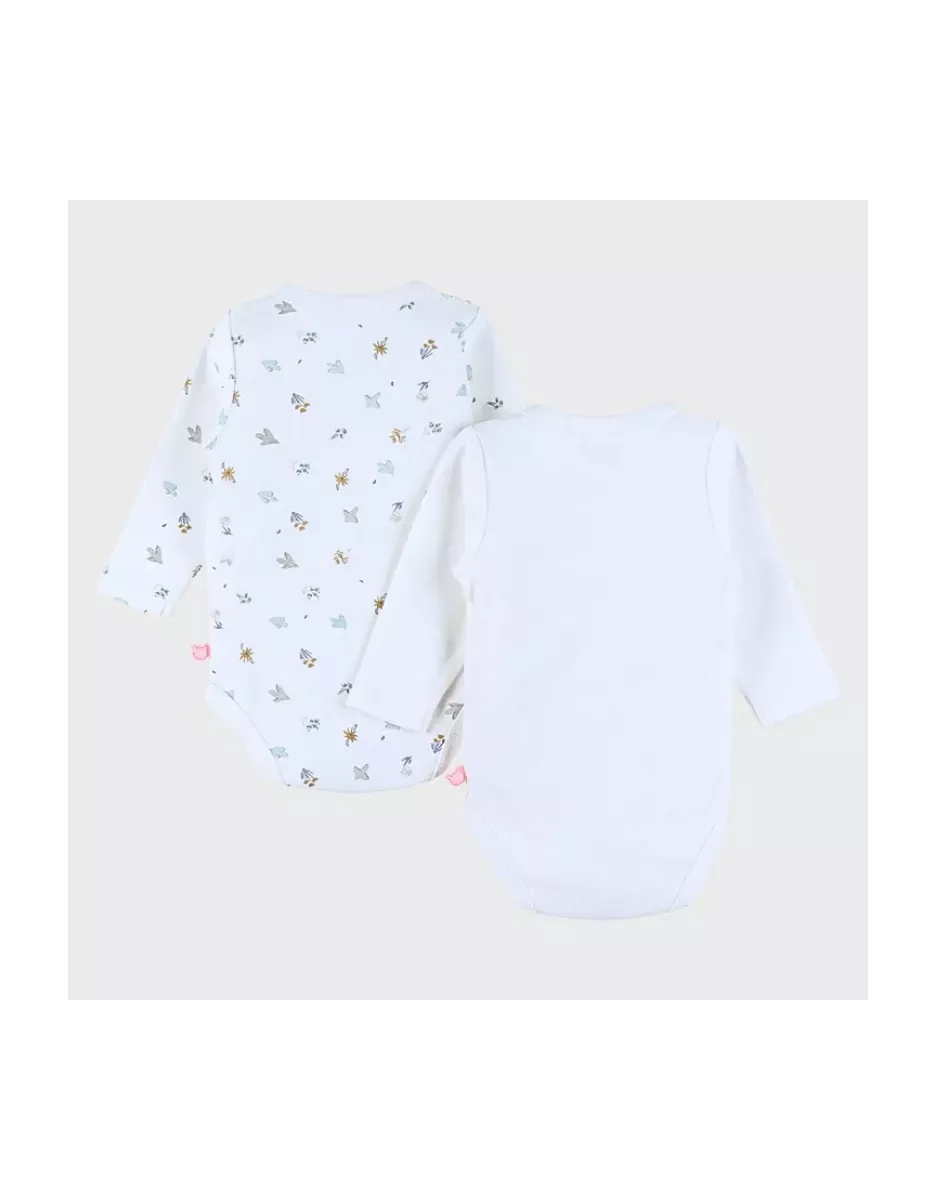 Lot de 2 bodies bébé manches longues jersey - petit oiseau et fleurs - Noukie's