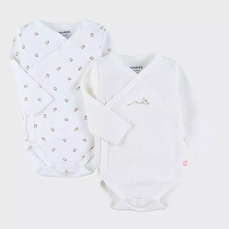 Lot de 2 bodies bébé manches longues jersey - fleurs petits cœurs - Noukie's