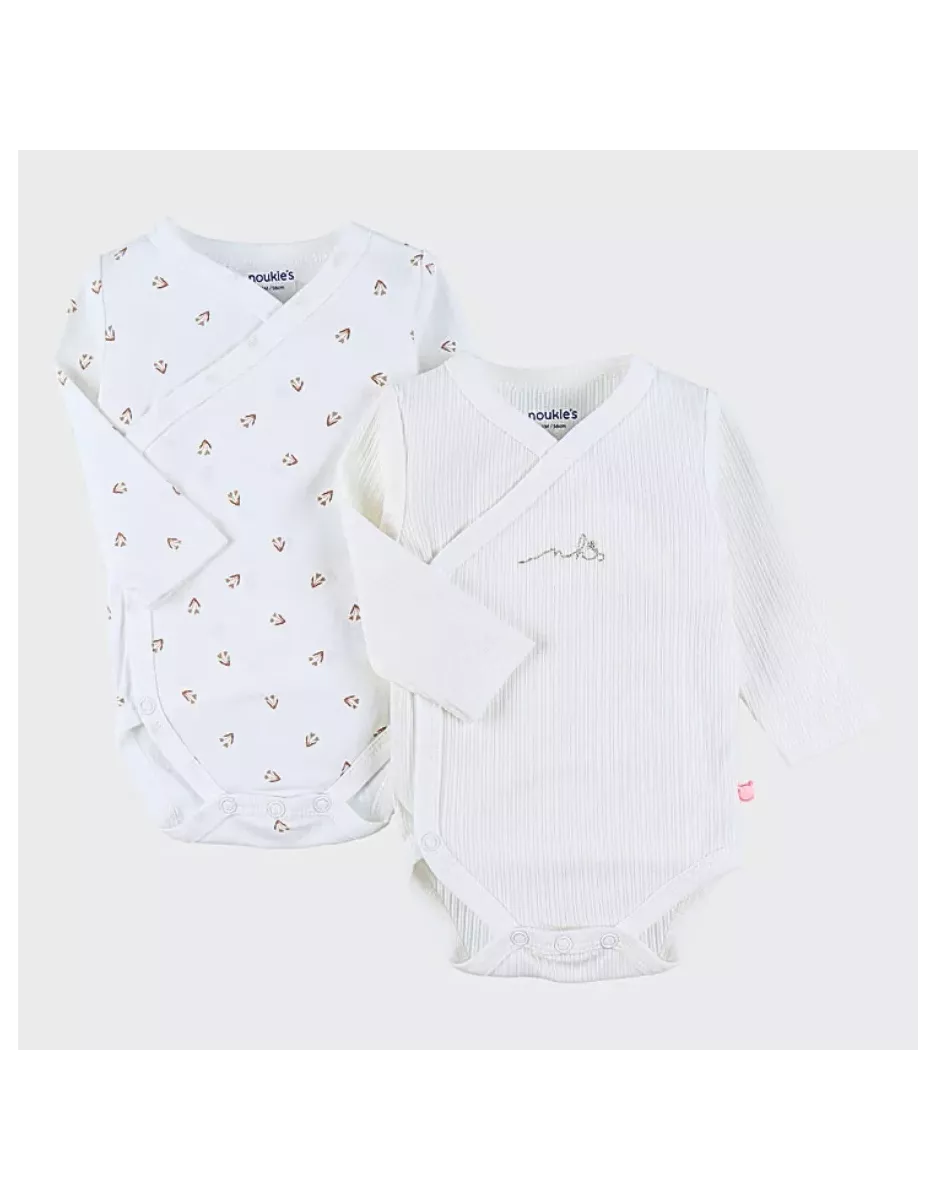 Lot de 2 bodies bébé manches longues jersey - fleurs petits cœurs - Noukie's