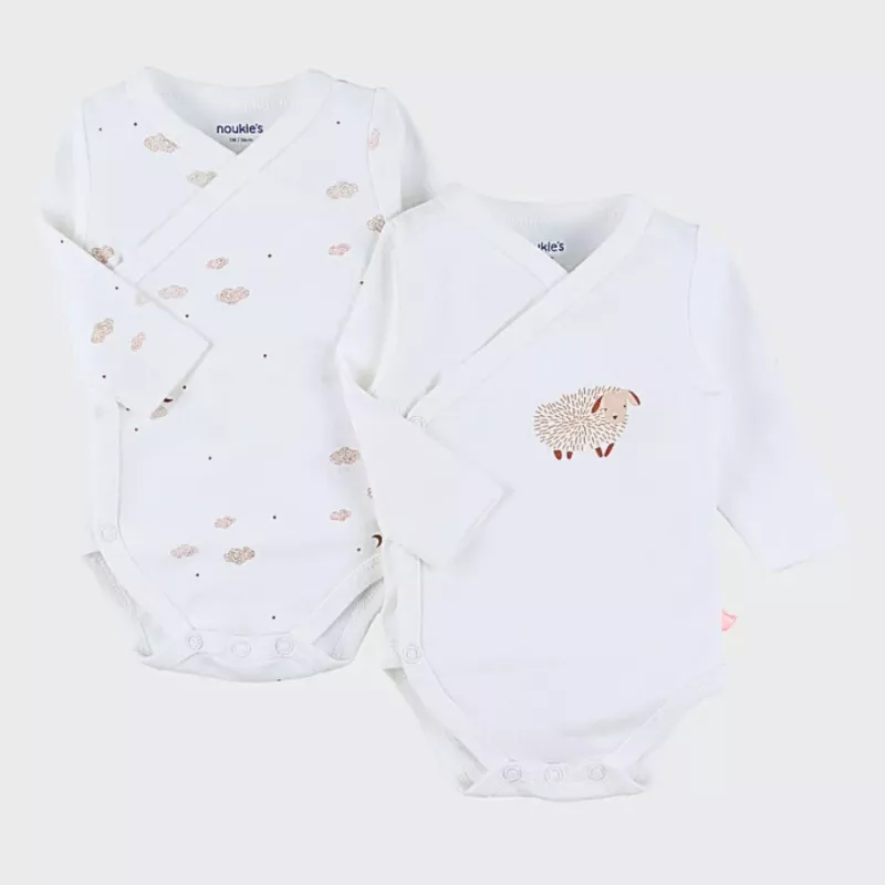 Lot de 2 bodies bébé manches longues jersey - mouton et nuages - Noukie's