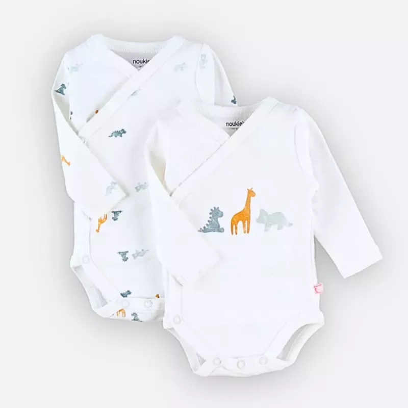 Lot de 2 bodies bébé manches longues jersey bio - dinosaures - Noukie's