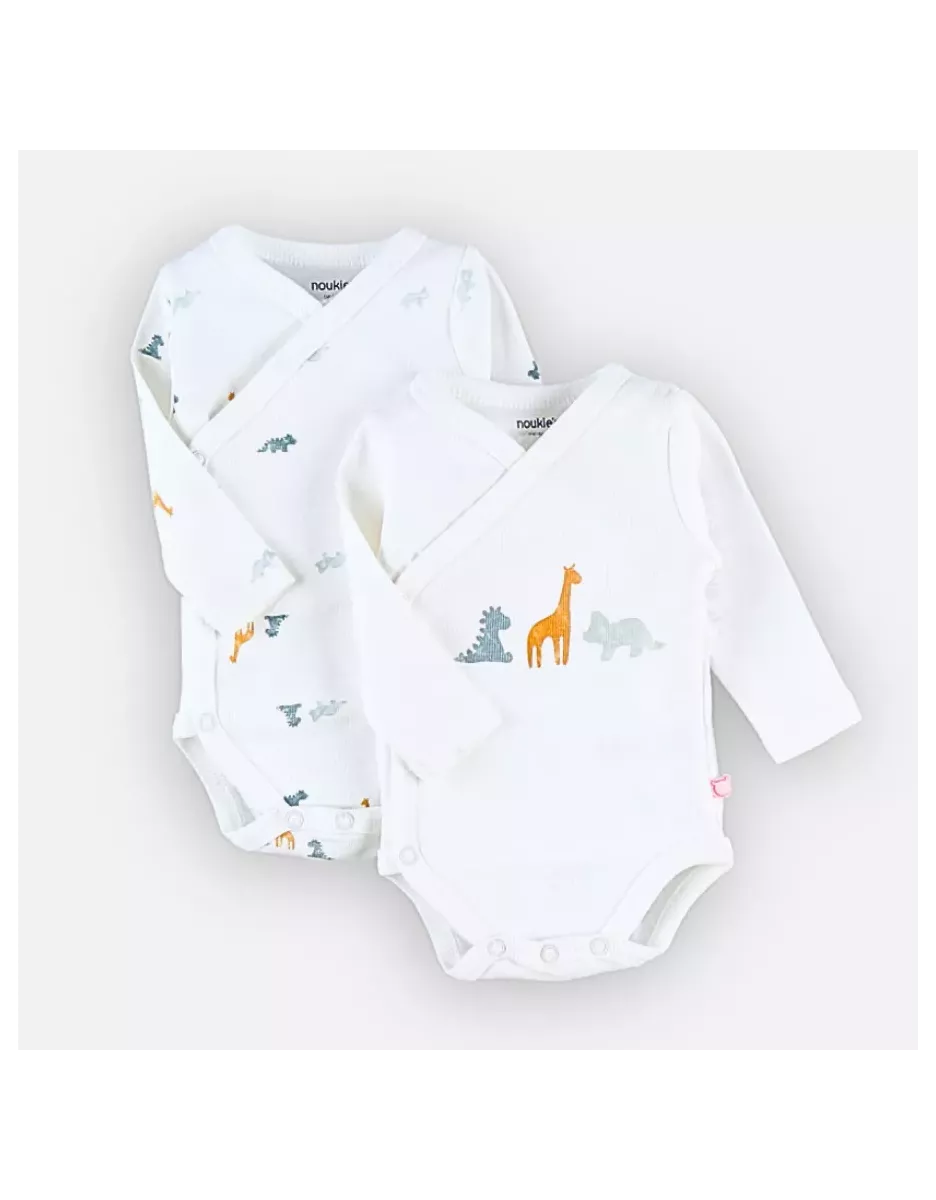 Lot de 2 bodies bébé manches longues jersey bio - dinosaures - Noukie's