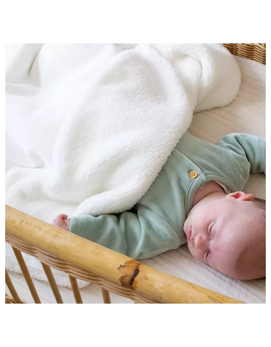 Couverture bébé bi-matière velours côtelé et sherpa - Blanc - Trois Kilos Sept