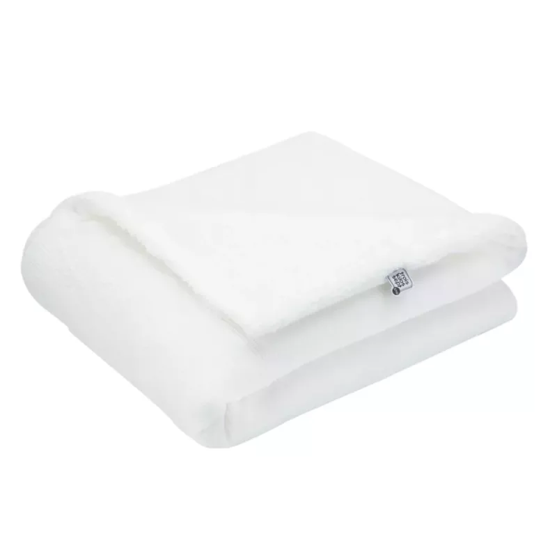 Couverture bébé bi-matière velours côtelé et sherpa - Blanc - Trois Kilos Sept