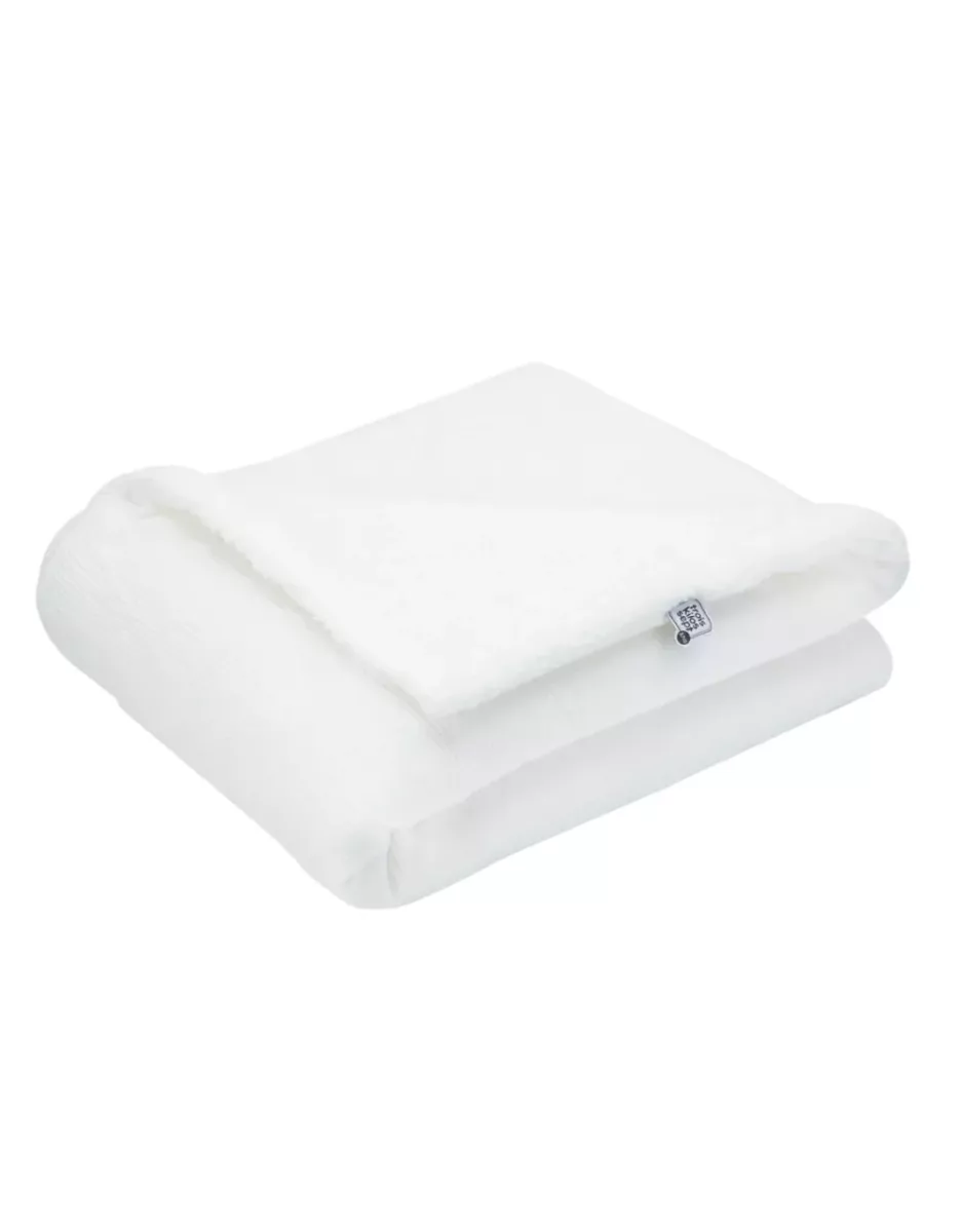 Couverture bébé bi-matière velours côtelé et sherpa - Blanc - Trois Kilos Sept