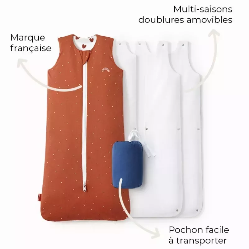 Gigoteuse réversible et évolutive bébé 4 saisons - Terracotta coeur - Les Petites Billes