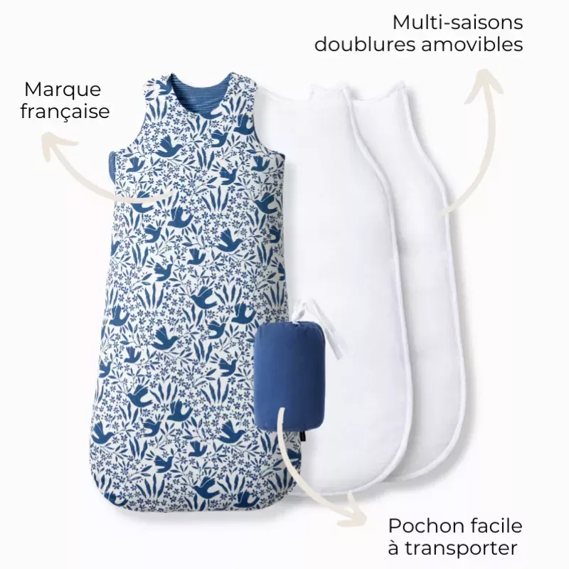 Gigoteuse réversible et évolutive bébé 4 saisons - Oiseaux - Les Petites Billes