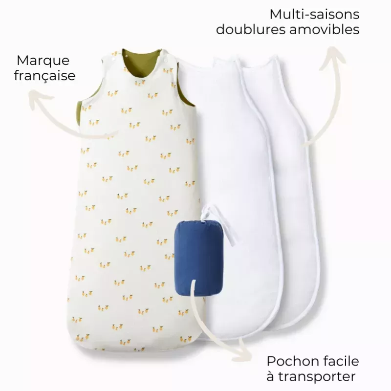 Gigoteuse réversible et évolutive bébé 4 saisons - Citrons - Les Petites Billes