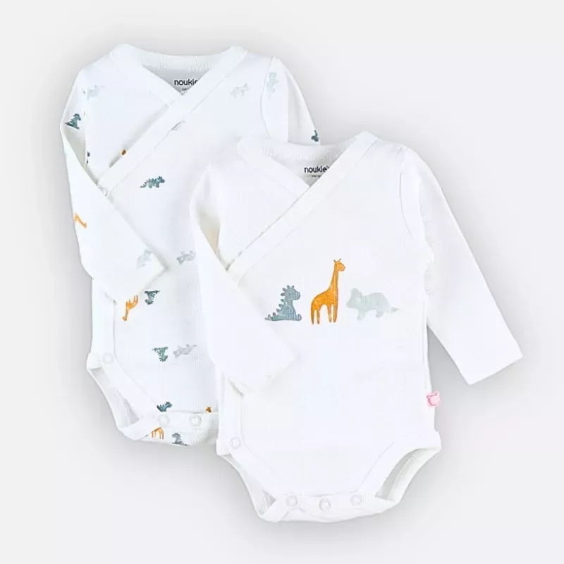 Lot de 2 bodies bébé manches longues jersey bio - dinosaures - Noukie's