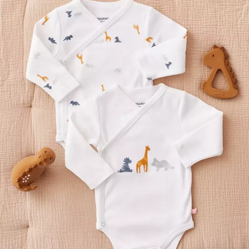 Lot de 2 bodies bébé manches longues jersey bio - dinosaures - Noukie's
