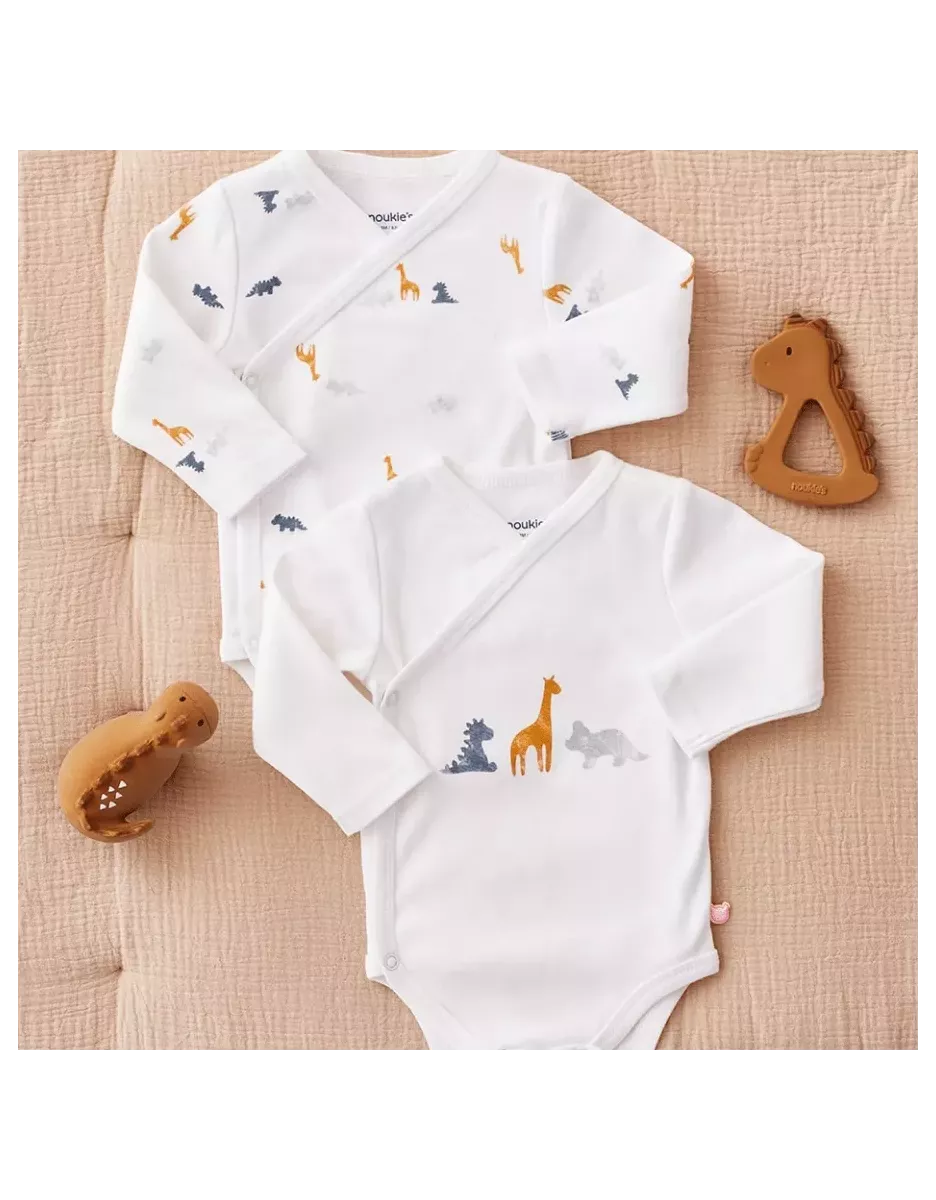 Lot de 2 bodies bébé manches longues jersey bio - dinosaures - Noukie's
