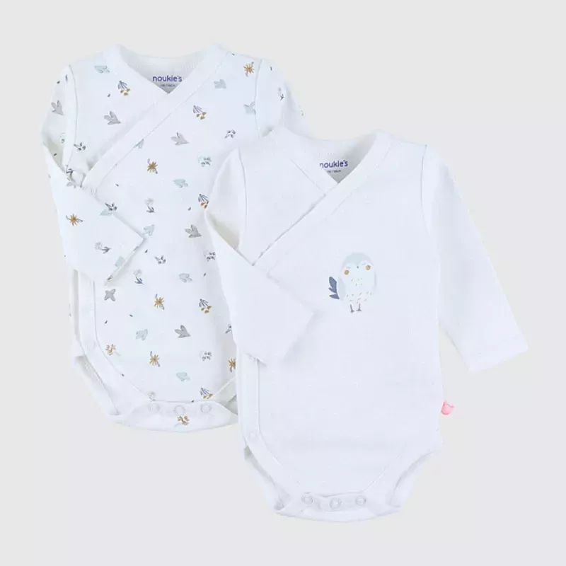 Lot de 2 bodies bébé manches longues jersey - petit oiseau et fleurs - Noukie's