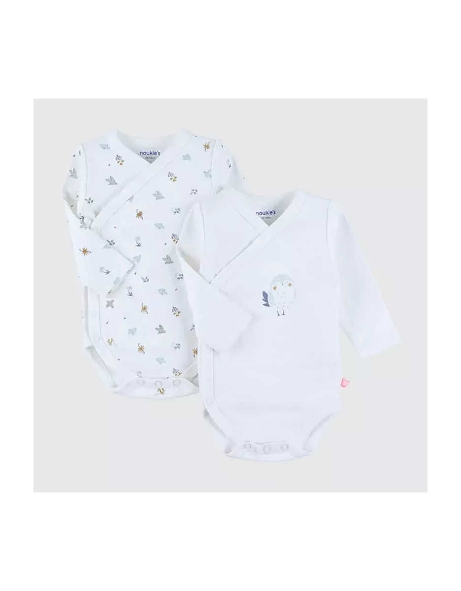 Lot de 2 bodies bébé manches longues jersey - petit oiseau et fleurs - Noukie's