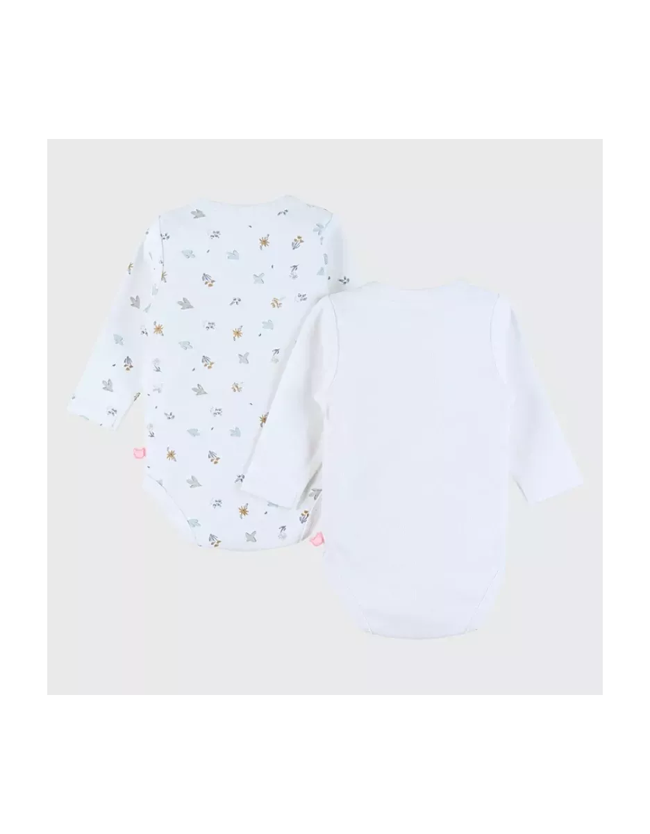 Lot de 2 bodies bébé manches longues jersey - petit oiseau et fleurs - Noukie's