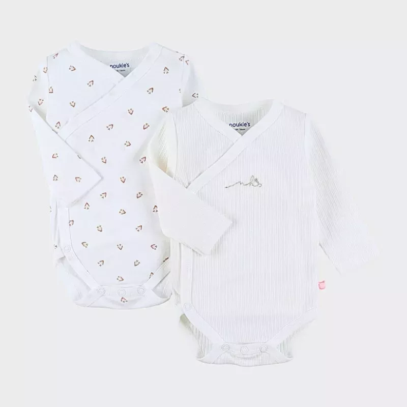 Lot de 2 bodies bébé manches longues jersey - fleurs petits cœurs - Noukie's