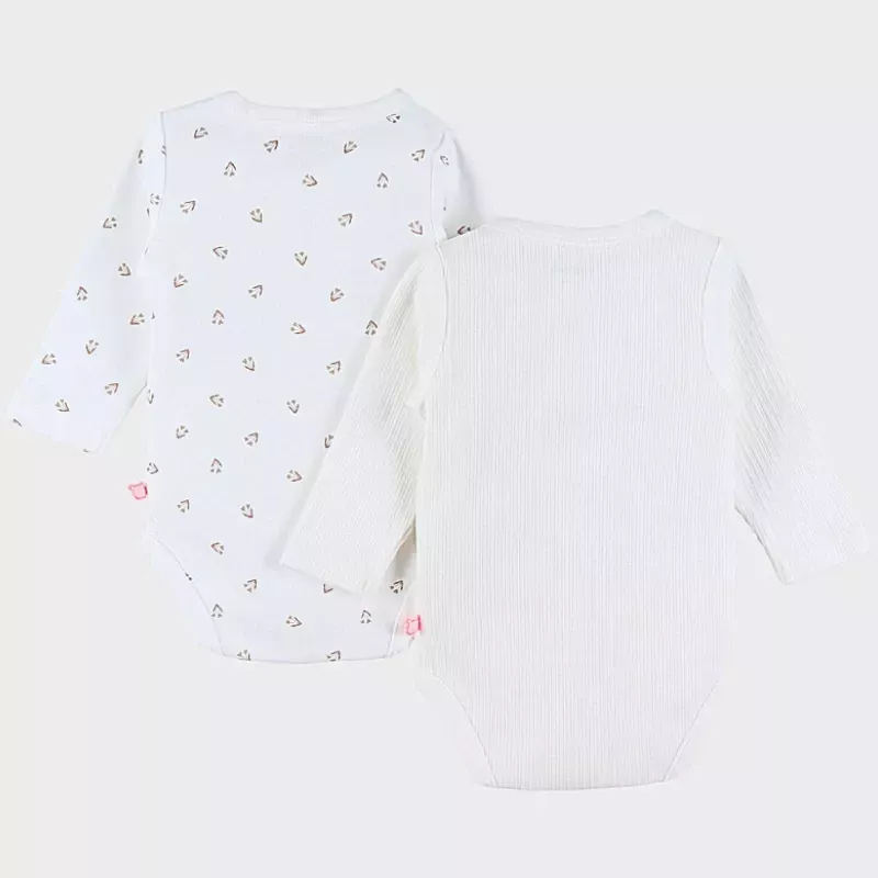 Lot de 2 bodies bébé manches longues jersey - fleurs petits cœurs - Noukie's