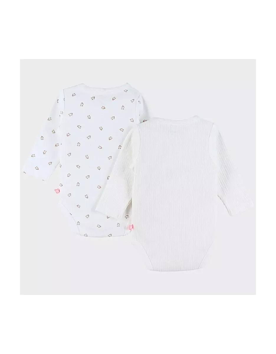 Lot de 2 bodies bébé manches longues jersey - fleurs petits cœurs - Noukie's