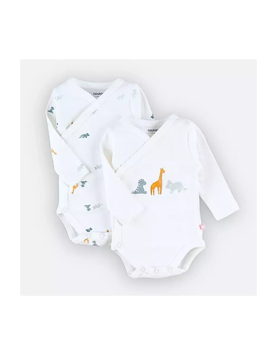 Lot de 2 bodies bébé manches longues jersey bio - dinosaures - Noukie's