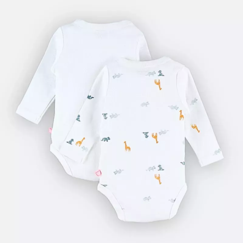 Lot de 2 bodies bébé manches longues jersey bio - dinosaures - Noukie's