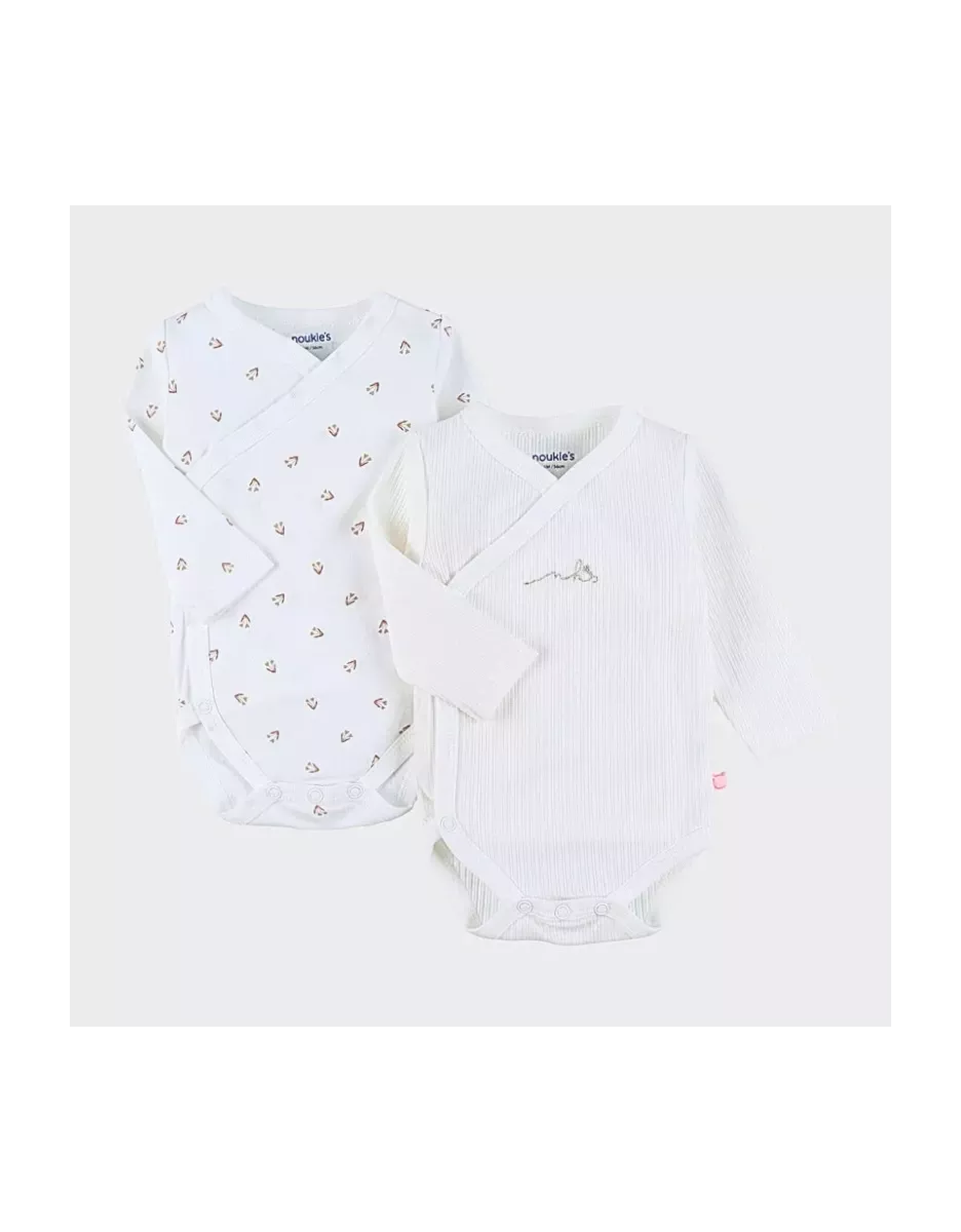 Lot de 2 bodies bébé manches longues jersey - fleurs petits cœurs - Noukie's