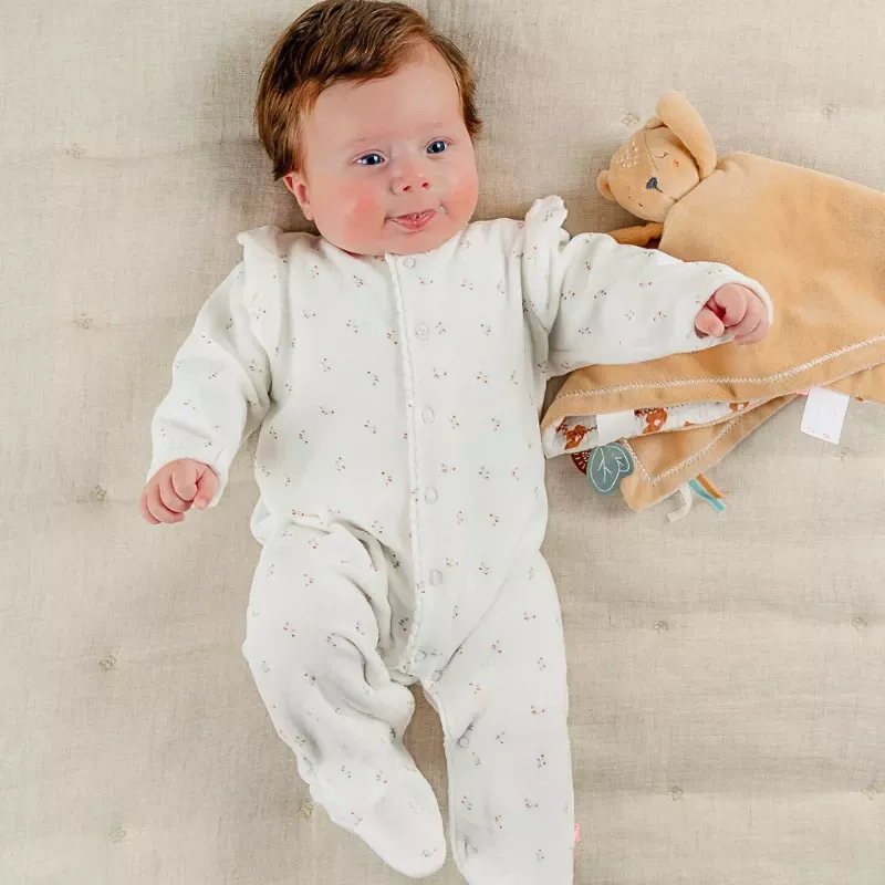 Pyjama bébé velours - volants petites fleurs - Noukie's