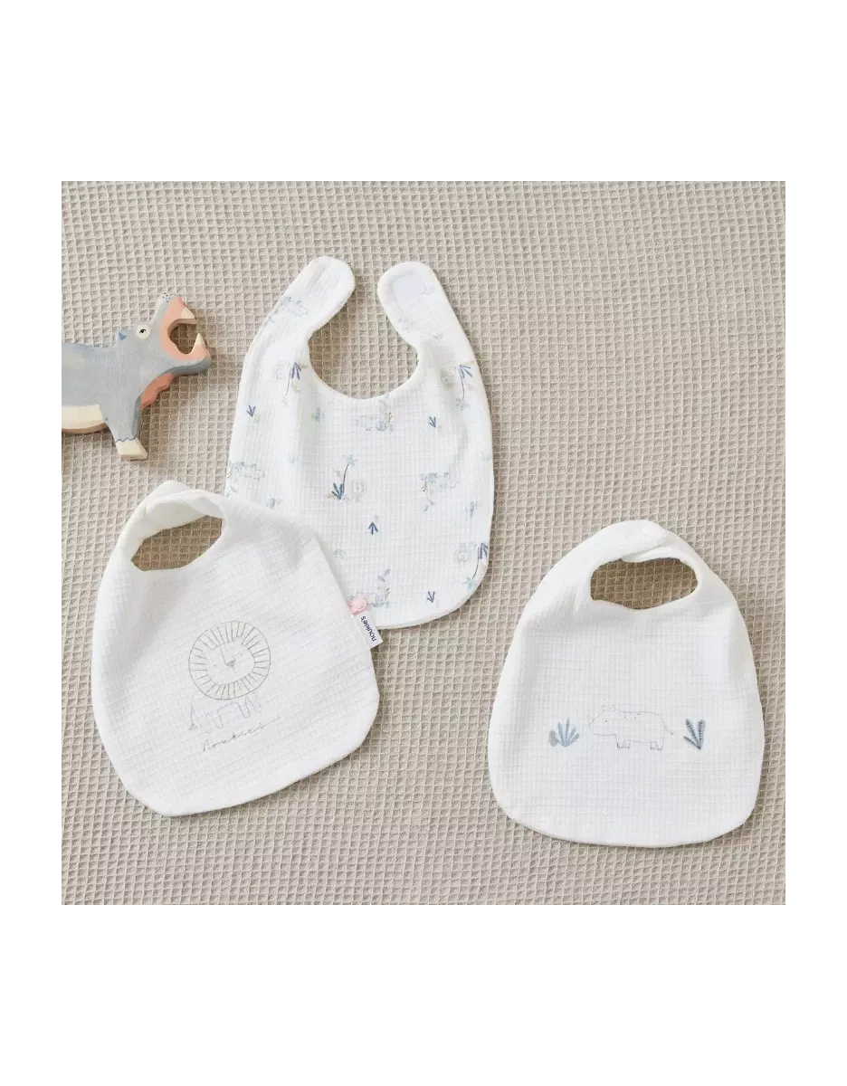 Lot de 3 bavoirs jersey gaufré savane - Noukie's