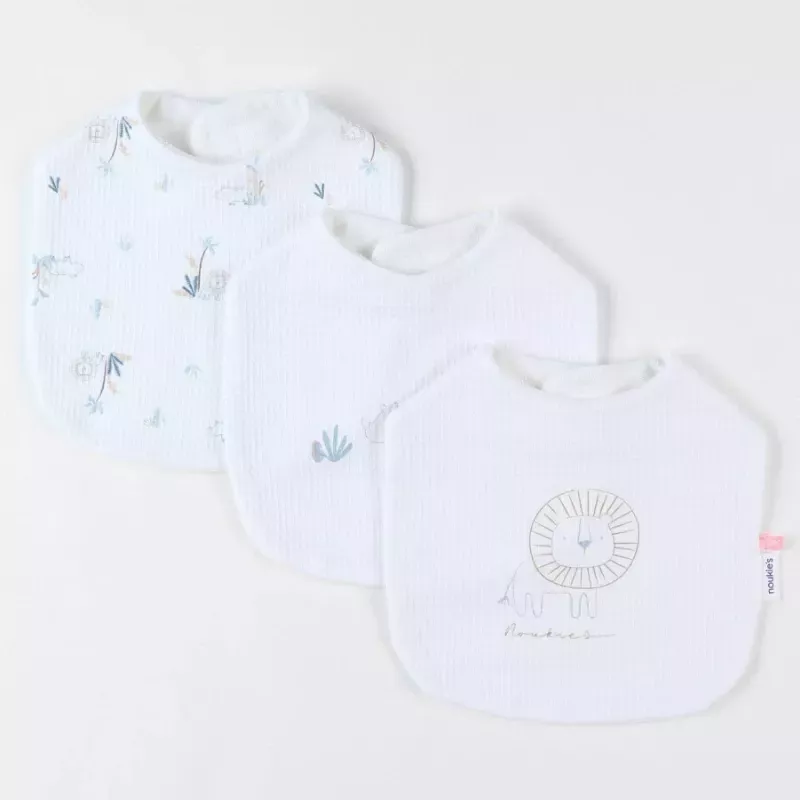 Lot de 3 bavoirs jersey gaufré savane - Noukie's