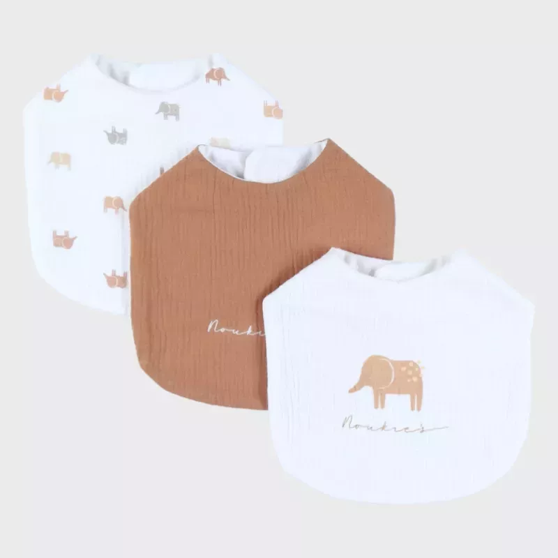Lot de 3 bavoirs mousseline éléphants - Noukie's
