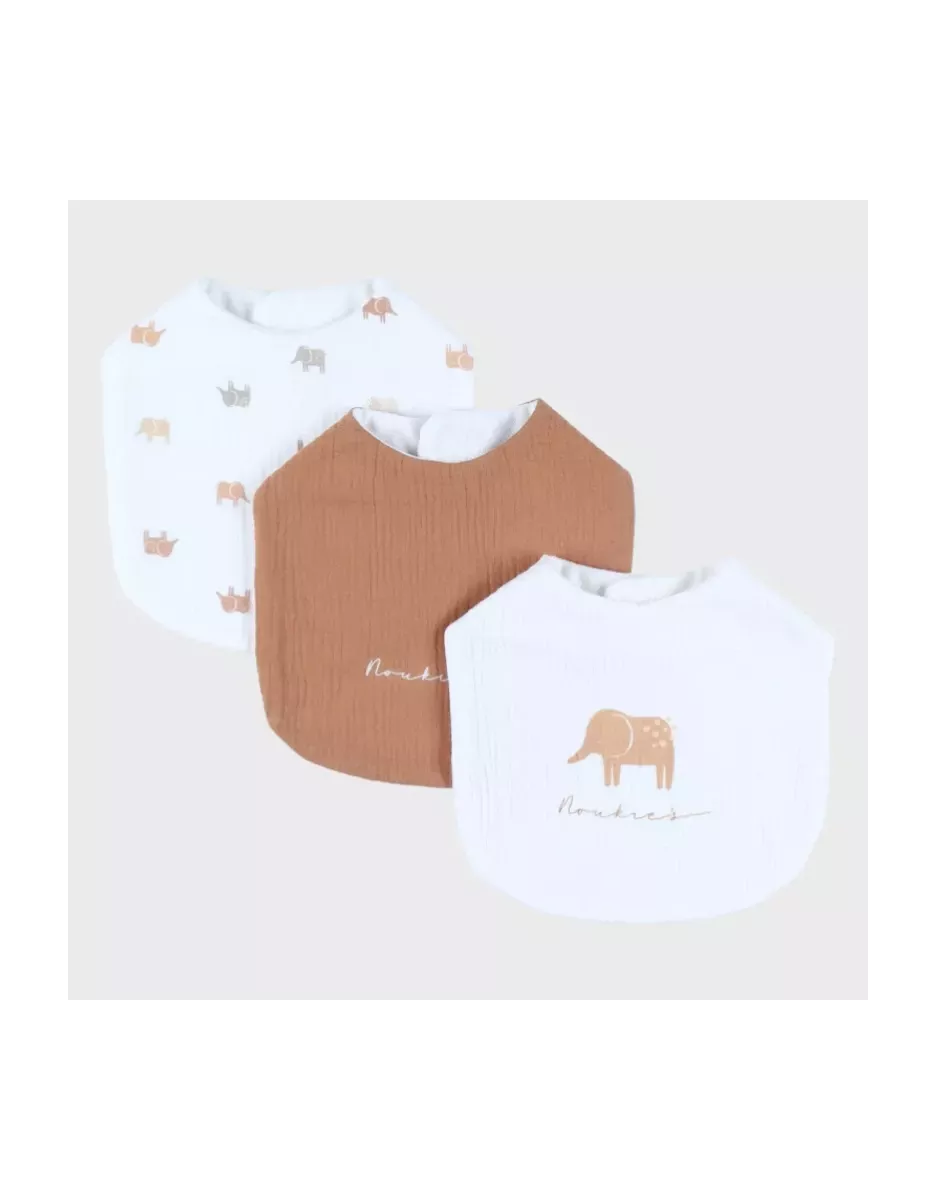 Lot de 3 bavoirs mousseline éléphants - Noukie's