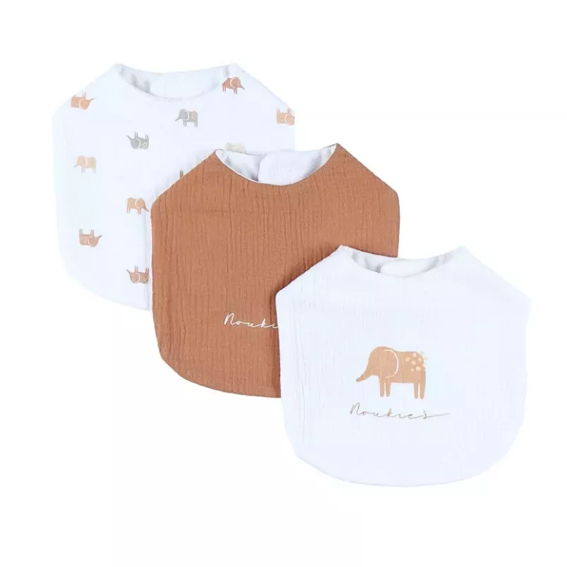 Lot de 3 bavoirs mousseline éléphants - Noukie's