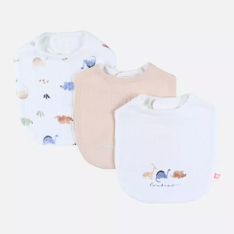 Lot de 3 bavoirs mousseline bio dinosaures - Noukie's