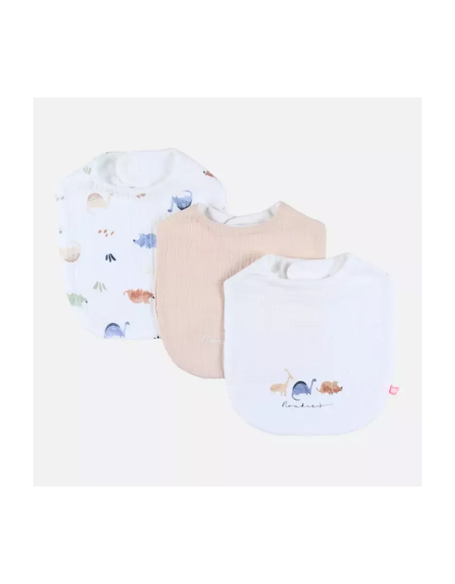 Lot de 3 bavoirs mousseline bio dinosaures - Noukie's