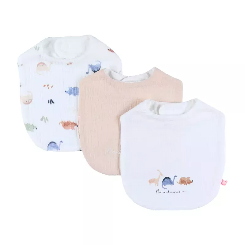 Lot de 3 bavoirs mousseline bio dinosaures - Noukie's