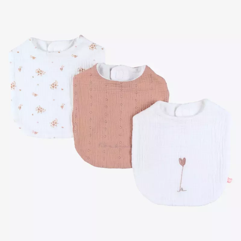 Lot de 3 bavoirs mousseline bio romantique - Noukie's