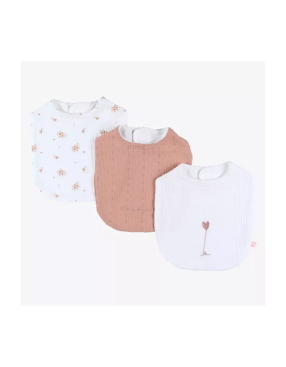 Lot de 3 bavoirs mousseline bio romantique - Noukie's