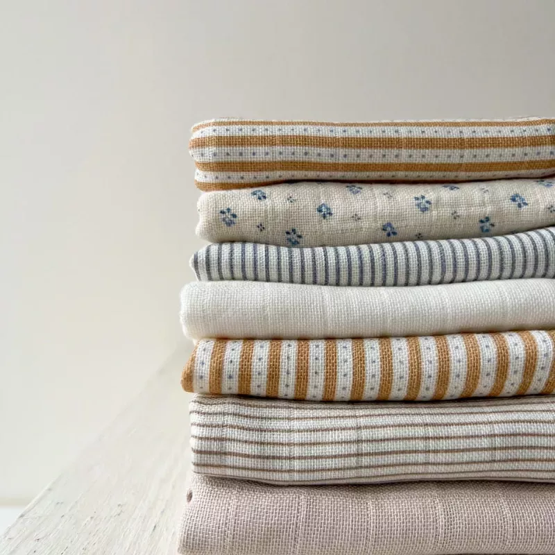 Lot de 2 langes bébé coton bio imprimés - Classic Stripes Camel - Cam Cam Copenhagen