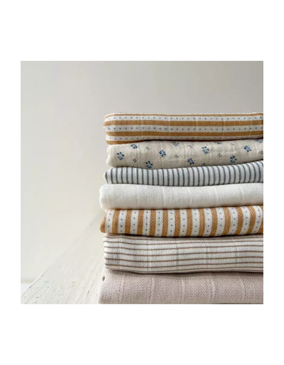 Lot de 2 langes bébé coton bio imprimés - Classic Stripes Camel - Cam Cam Copenhagen