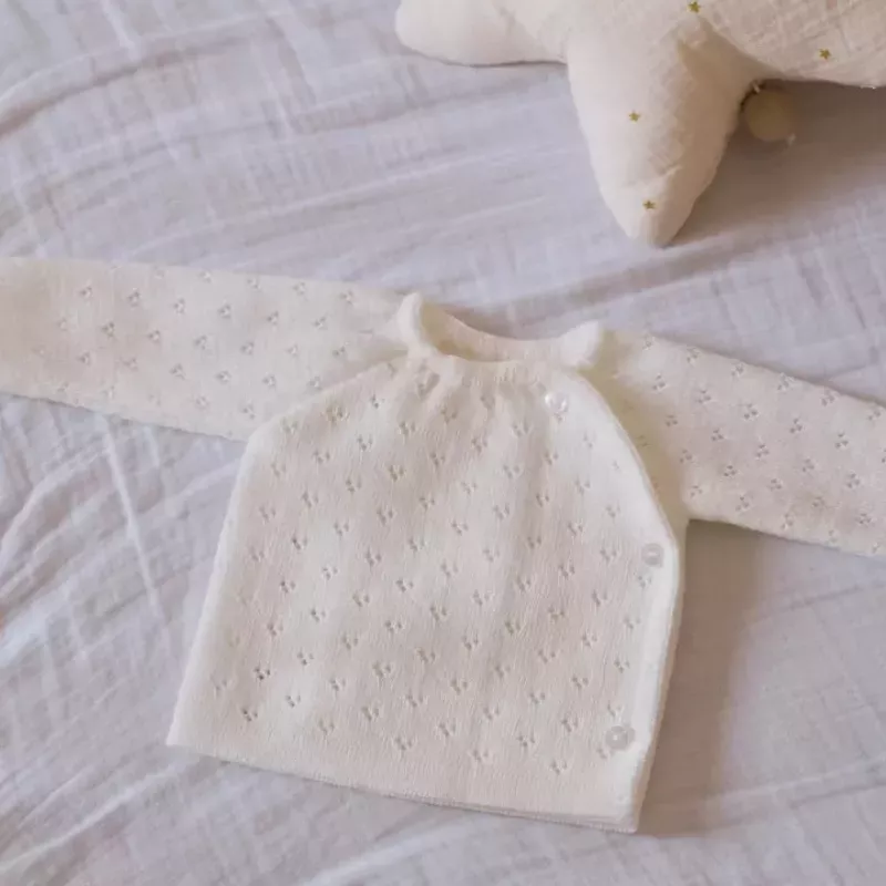Brassière maille tricot ajourée - Écru - La Manufacture de Layette