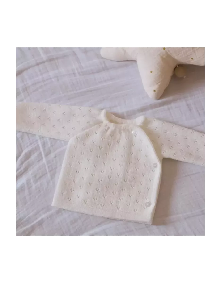 Brassière maille tricot ajourée - Écru - La Manufacture de Layette