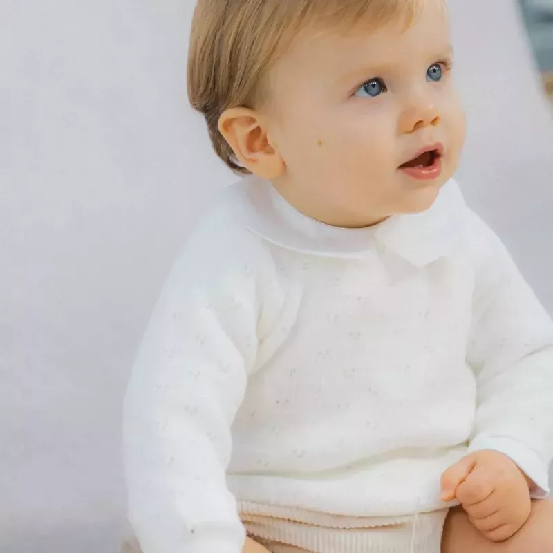 Brassière maille tricot ajourée - Écru - La Manufacture de Layette