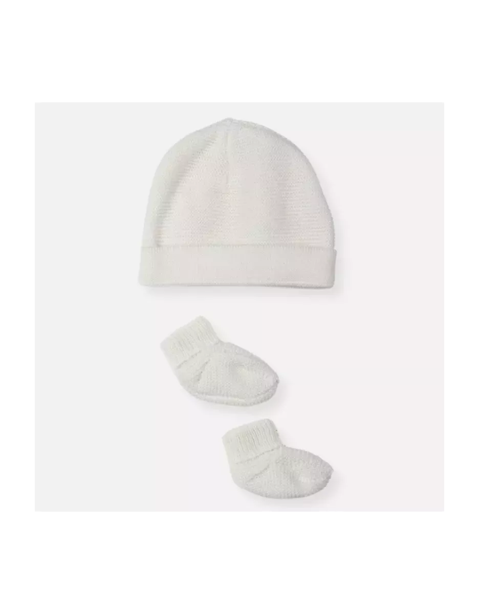 Duo bonnet + chaussons maille tricot Collection Éco-responsable - Écru - La Manufacture de Layette