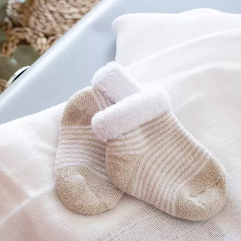 Lot de 3 paires de chaussettes bébé - Beige/Blanc - Trois Kilos Sept