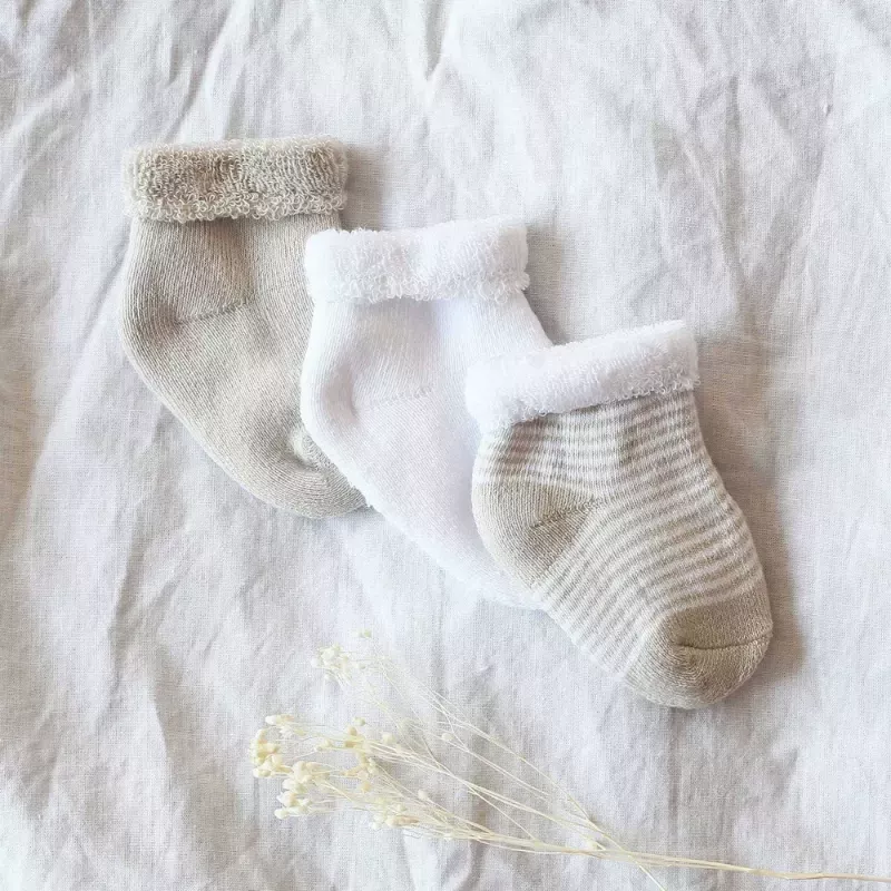 Lot de 3 paires de chaussettes bébé - Beige/Blanc - Trois Kilos Sept