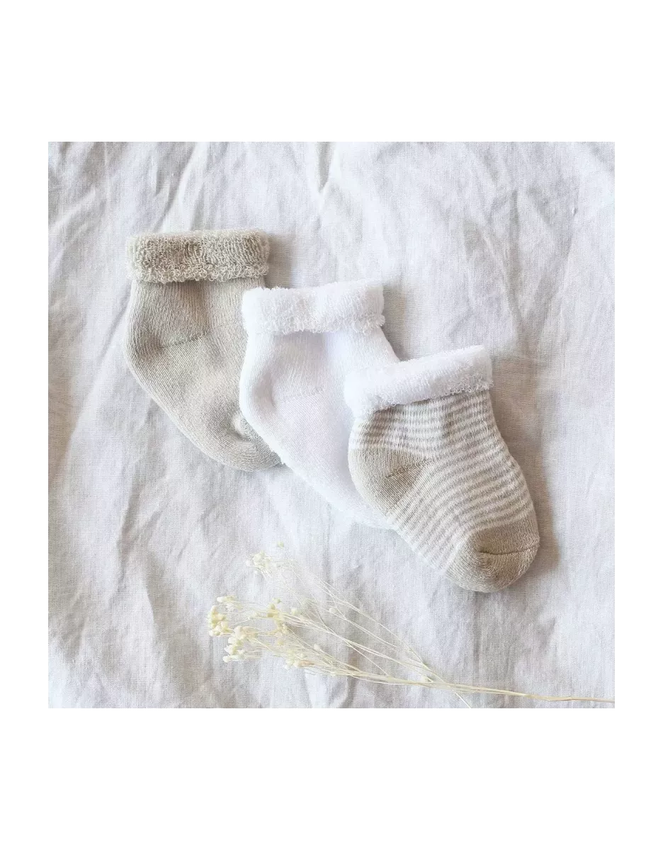 Lot de 3 paires de chaussettes bébé - Beige/Blanc - Trois Kilos Sept