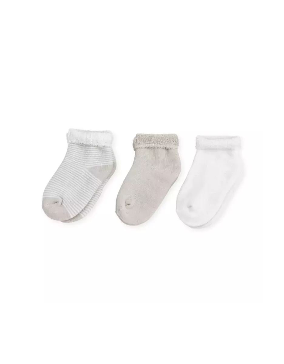 Lot de 3 paires de chaussettes bébé - Beige/Blanc - Trois Kilos Sept